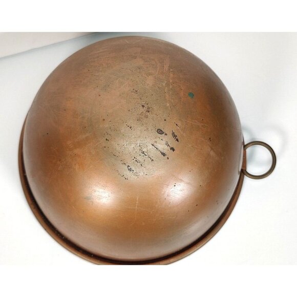 Vintage Large 10" x 5" Round Copper Rolled Edge Mixing Bowl Kitchen w/Brass Ring - Picture 4 of 9
